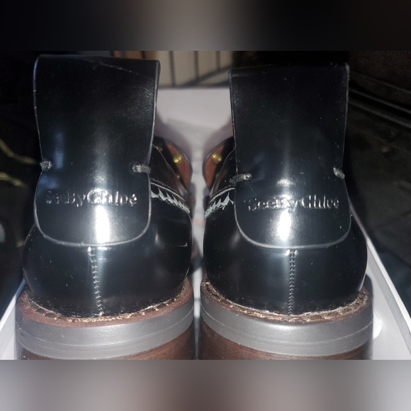 See by Chloe Leather Studded Stacked Heel Loafers RARE Black Colorway - Picture 5 of 12